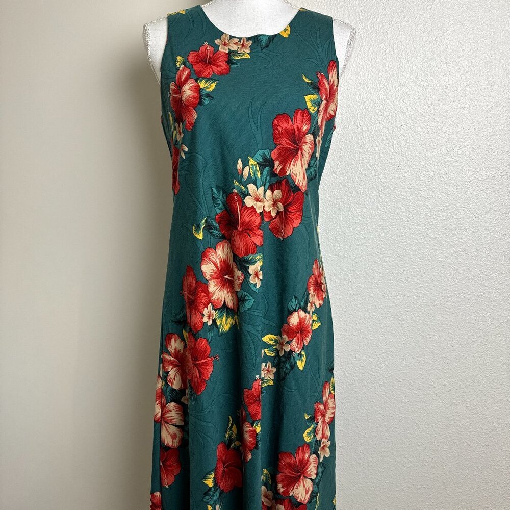 Authentic Vintage Hilo Hattie Midi Dress Hawaiian Floral Sz M